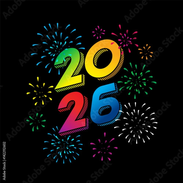 Obraz Happy New Year 2026 with colorful fireworks and typography design.
