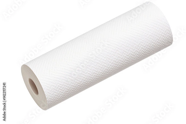 Fototapeta A pristine roll of embossed paper towels, ready for any cleaning task, showcasing a subtle textured surface and clean white hue.