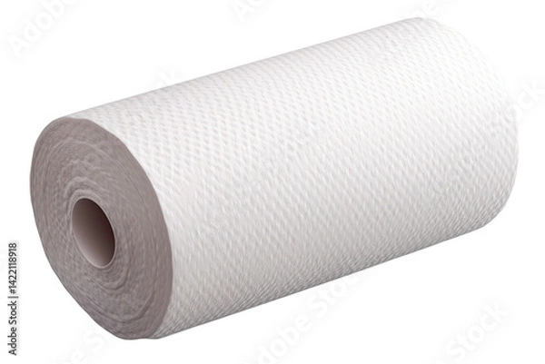 Fototapeta A pristine roll of absorbent paper towels ready for any cleaning task, showcasing a textured surface and a tightly wound form against a bright white background.