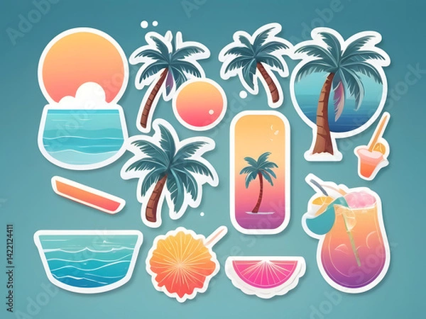 Obraz Various Summer Objects and Icons Clip Art Digital Sticker Sheet Illustrations