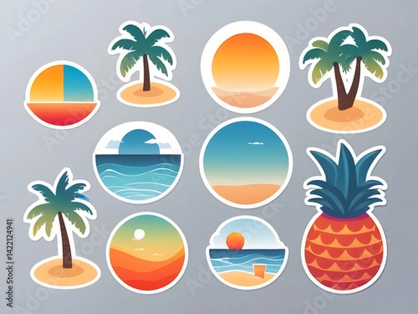 Obraz Various Summer Objects and Icons Clip Art Digital Sticker Sheet Illustrations