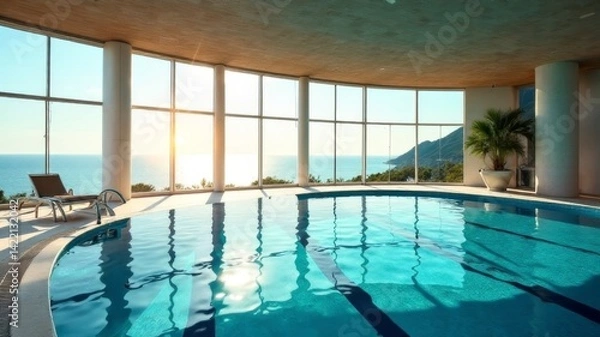 Obraz large swimming pool in a room with panoramic windows