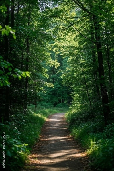 Fototapeta a view of a dirt road in the middle of a forest
