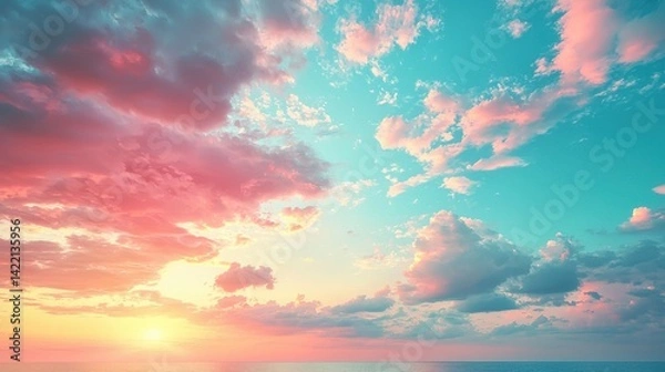 Obraz Celestial Serenity Pink and Blue Hues Above the Horizon at Twilight Sky Cloudscape Scenic Beauty