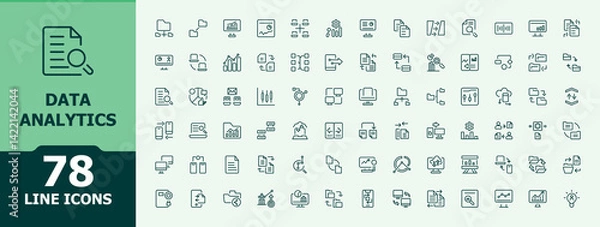 Fototapeta Data Analytics icon collection. Minimalist icons pack. Containing analytics, research, analysis, data, computing, statistics, management. Editable stroke collections. Analysis icon set.