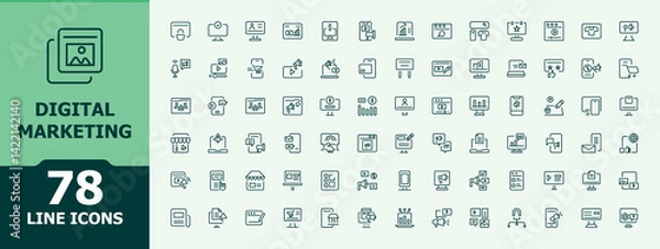 Obraz Digital Marketing icon set. Marketing web icons pack. Outline icons pack. Digital Campaigns vector line icon set. Vector illustration. Pixel perfect.