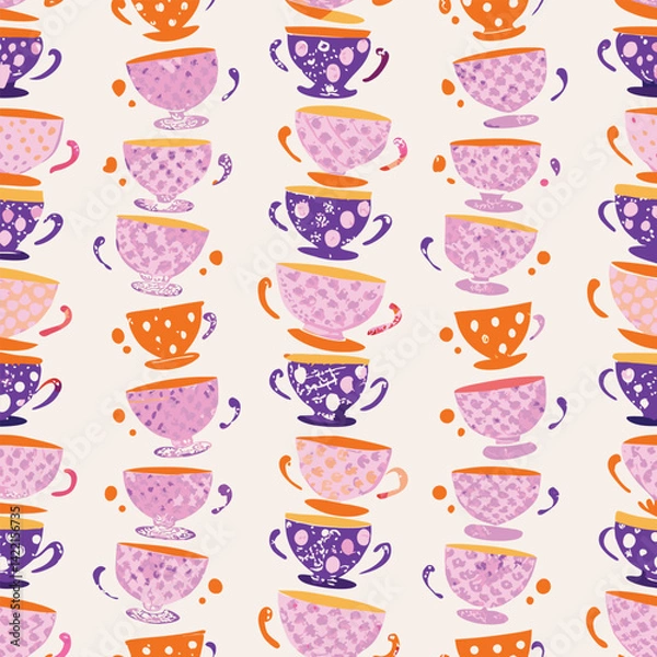 Obraz Cozy Pastel Stacked Teacups Pattern