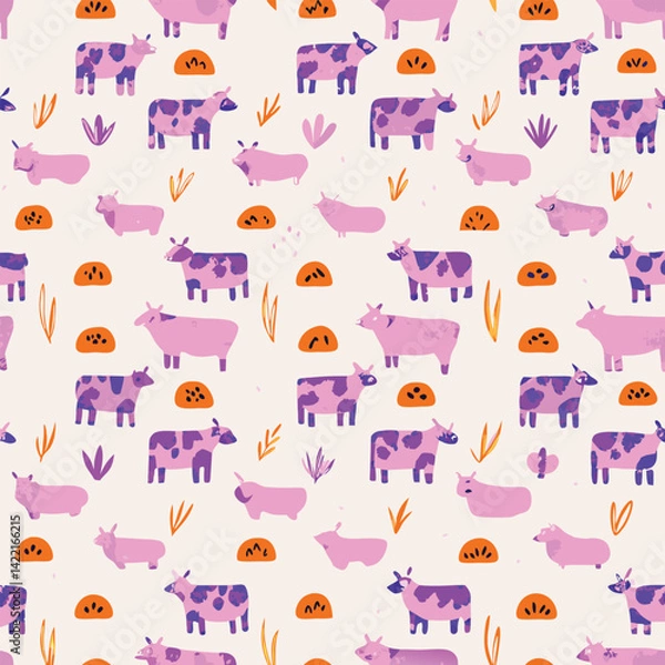 Obraz Organic Farm Pastel Farm Animals Pattern