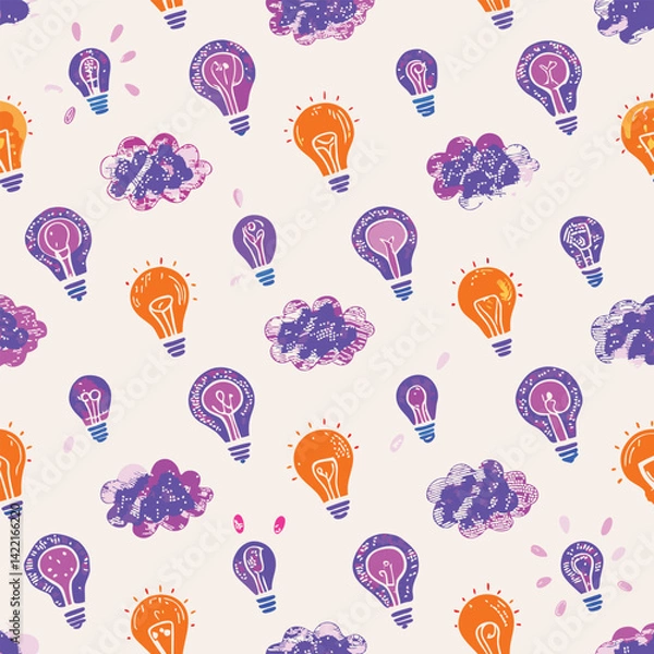 Obraz Creative Branding Pastel Hand-Drawn Lightbulbs Pattern