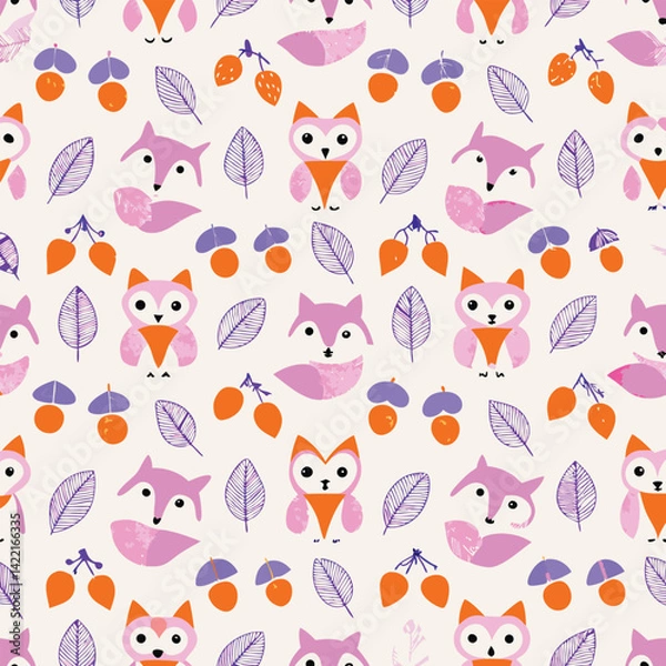 Obraz Storybook Fall Pastel Foxes Pattern
