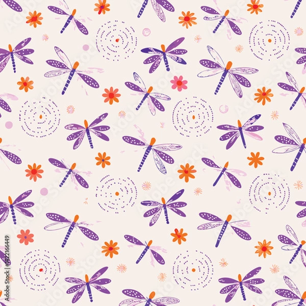 Obraz Nature Botanical Pastel Dragonflies Pattern