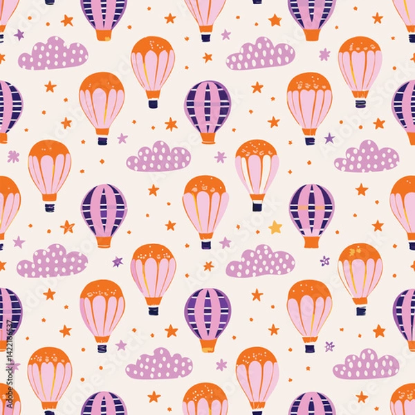 Obraz Uplifting Imaginative Pastel Hot Air Balloons Pattern