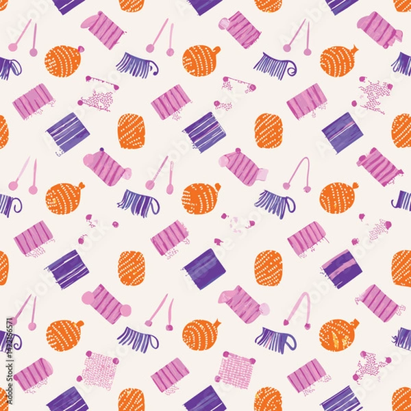 Obraz Craft Focused Pastel Knitting Icons Pattern