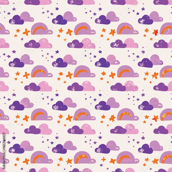 Obraz Dreamy Children Pastel Clouds Shaped Like Animals Pattern