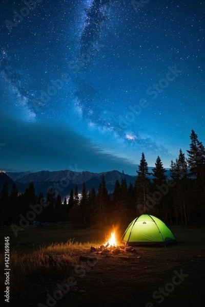 Fototapeta there is a green tent sitting in the middle of a field