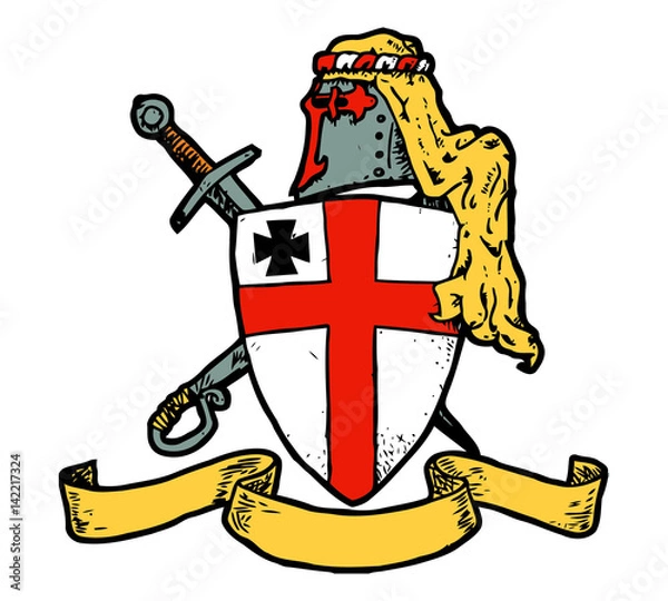 Fototapeta Templar shield with weapons