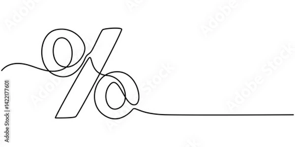 Obraz Linear background of percent sign. One continuous line drawing of a percent sign. Vector illustration. Linear percent icon isolated, Percent sign line art silhouette. One line continuous outline.