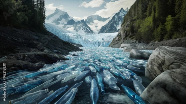 Obraz Plastic pollution in a glacial lake.