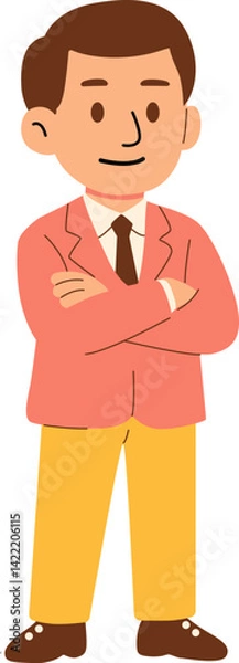 Obraz Smiling Cartoon Man Wearing a Suit and Standing Confidently