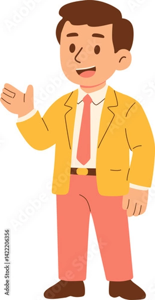 Obraz Smiling Cartoon Businessman Illustration in Formal Outfit Making a Presentation