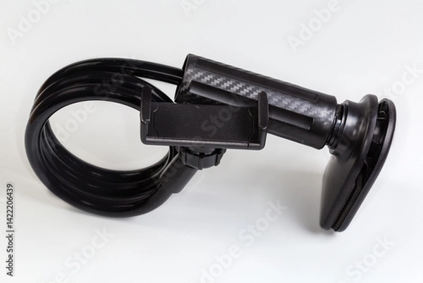 Fototapeta Flexible phone holder with clamp on gray background