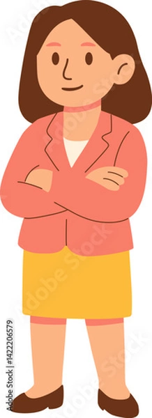 Obraz Confident Businesswoman Character Standing with Arms Crossed in Stylish Outfit