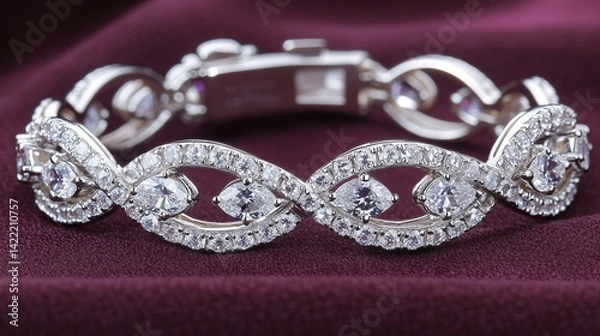 Fototapeta Elegant bracelet ringed with cubic zirconia displayed on a plum-toned background