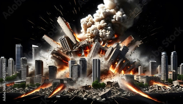 Obraz City in Ruins: Catastrophic Explosion Scene