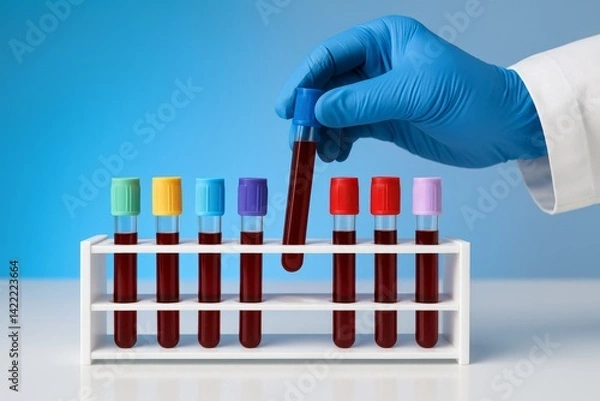 Obraz Laboratory Technician Analyzing Blood Samples In Test Tubes For Medical Research, Generated AI