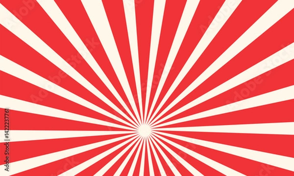 Fototapeta Red white color burst background. Rays background in retro style.
