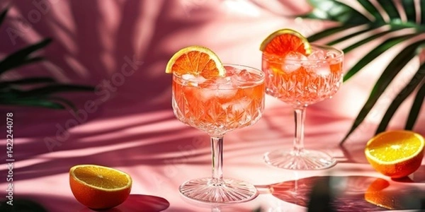 Obraz A beautifully garnished Aperol spritz cocktail in a stylish glass.