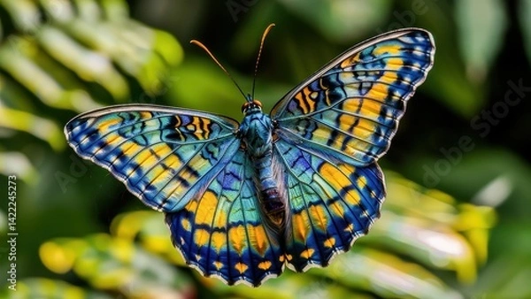 Obraz A vibrant butterfly with intricate patterns spreading its colorful wings in a natural setting. Perfect for nature and wildlife enthusiasts.