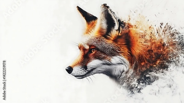 Obraz Red Fox Profile with Abstract Art.