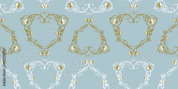 Obraz Seamless pattern of outlines vintage decorative floral heart shapes, vector background, paper, fabric, wallpaper
