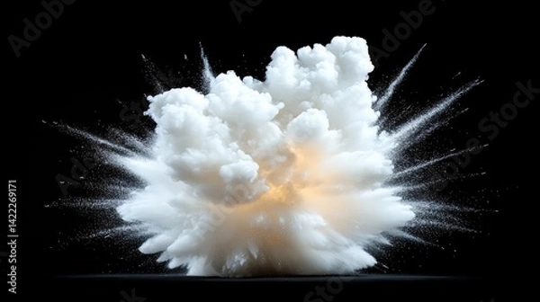 Fototapeta White cloud of smoke is exploding in the air. The explosion is so powerful that it is creating a huge cloud of white smoke. The scene is dramatic and intense