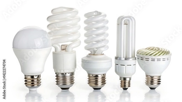 Fototapeta Illumination Evolution: An array of energy-efficient light bulbs stand proudly in a row. Capturing the brilliance of innovation and the promise of a brighter future.
