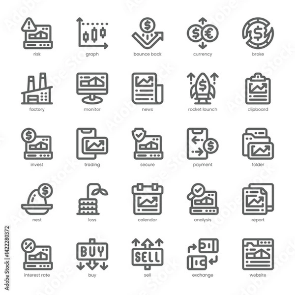 Fototapeta Stock Market Icon pack for your website, mobile, presentation, and logo design. Stock Market Icon outline design. Vector graphics illustration and editable stroke.