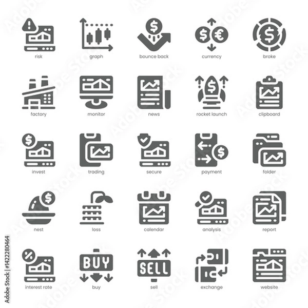 Fototapeta Stock Market Icon pack for your website, mobile, presentation, and logo design. Stock Market Icon solid design. Vector graphics illustration and editable stroke.