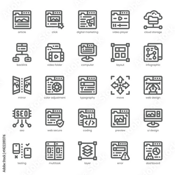 Fototapeta Web Design Icon pack for your website, mobile, presentation, and logo design. Web Design Icon outline design. Vector graphics illustration and editable stroke.