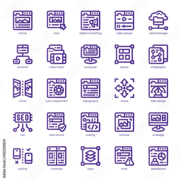Fototapeta Web Design Icon pack for your website, mobile, presentation, and logo design. Web Design Icon line basic color design. Vector graphics illustration and editable stroke.