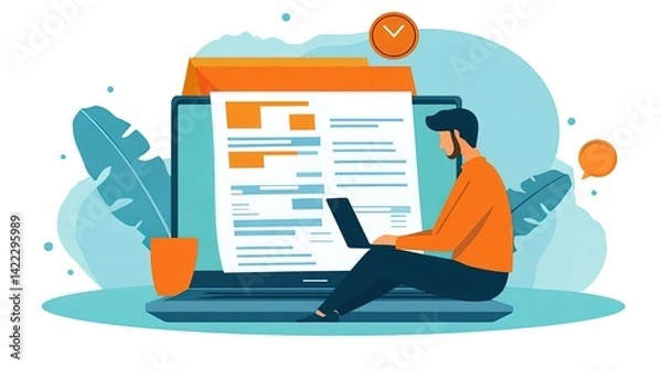 Fototapeta Online Document Review and Communication Illustration