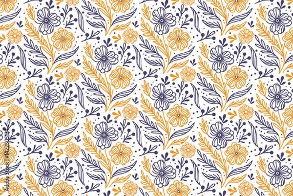 Fototapeta seamless line floral pattern for surface designers working with tabletop textile and fashion wrap

