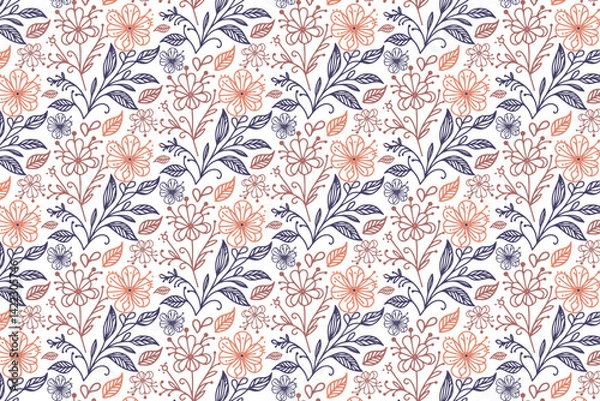 Fototapeta seamless line floral pattern built for elegant textile design gift wrap fashion and tabletop fabric

