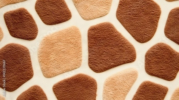 Fototapeta   A zoomed-in photo of a wall comprising diverse dimensions of brown and white squares and rectangles