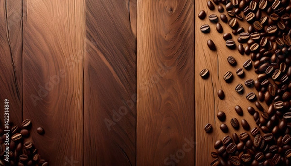 Fototapeta Coffee background with lots of coffee beans on the floor 