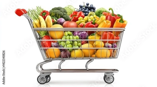 Fototapeta Supermarket shopping cart isolated on white