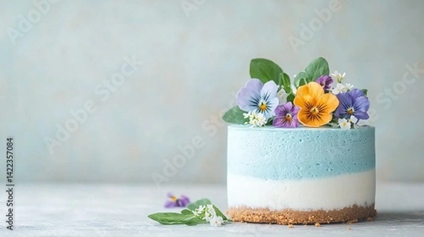 Fototapeta   A close-up of a cake on a table with a flower decoration on top of the cake