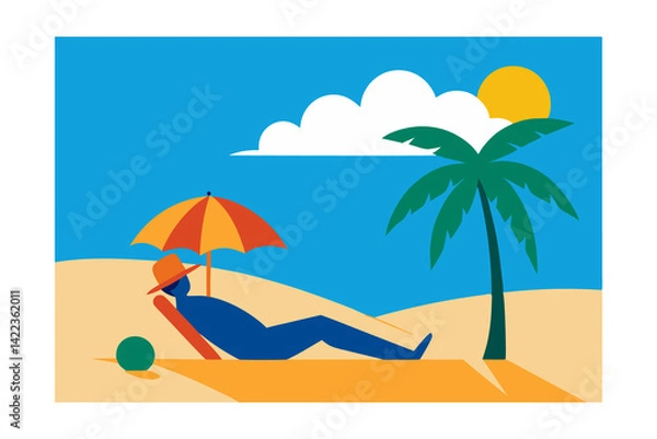 Fototapeta Tropical Beach Sunbathing with Palm Trees | Relaxing Island Vibes & Ocean Sounds