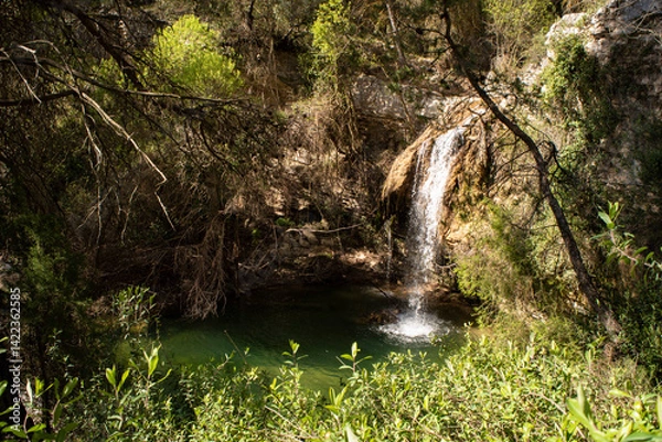 Fototapeta Cascading waterfalls in a mountain stream in the Hondares ravine