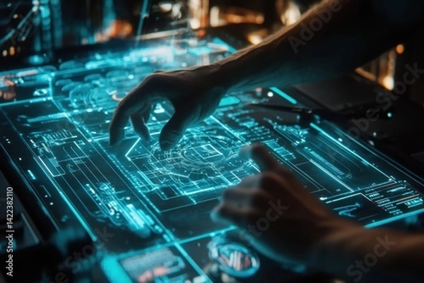 Obraz Glowing futuristic holographic interface